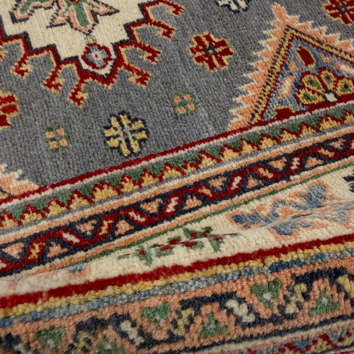 Blue Afghan Kazak Rug 3' 2" x 4' 5" Hand-Knotted texture