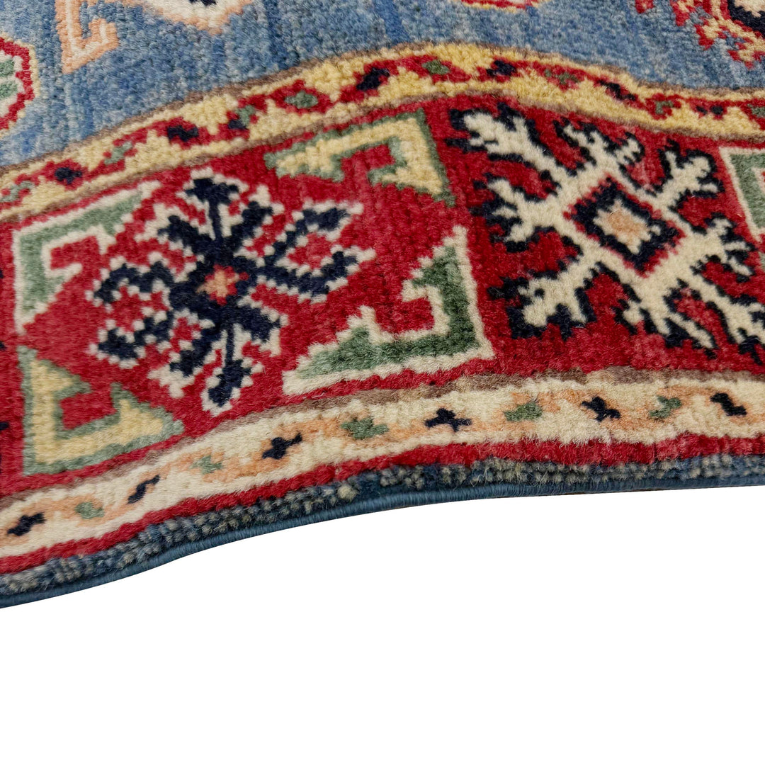 Blue Afghan Kazak Rug 3' 4" x 4' 10" Hand-Knotted | No. AL56614