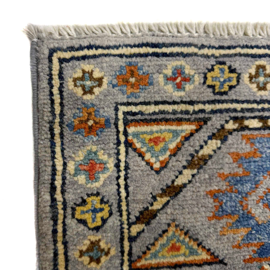 Gray Afghan Waziri Rug 3' 3" x 4' 11" Hand-Knotted pattern