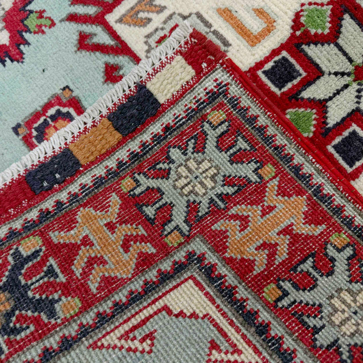 Blue Afghan Kazak Rug 3' 2" x 4' 9" Hand-Knotted | No. AL17304