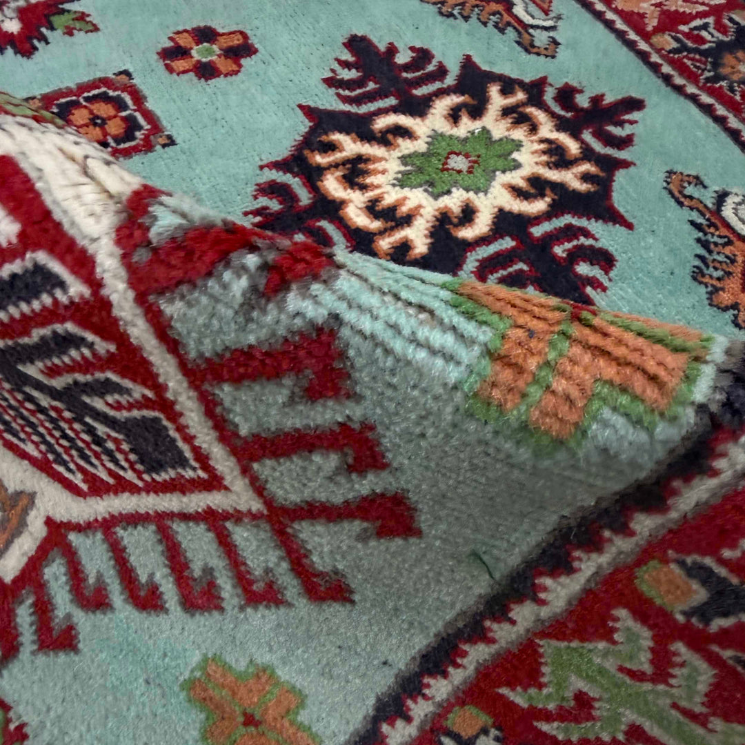 Blue Afghan Kazak Rug 3' 2" x 4' 9" Hand-Knotted | No. AL17304