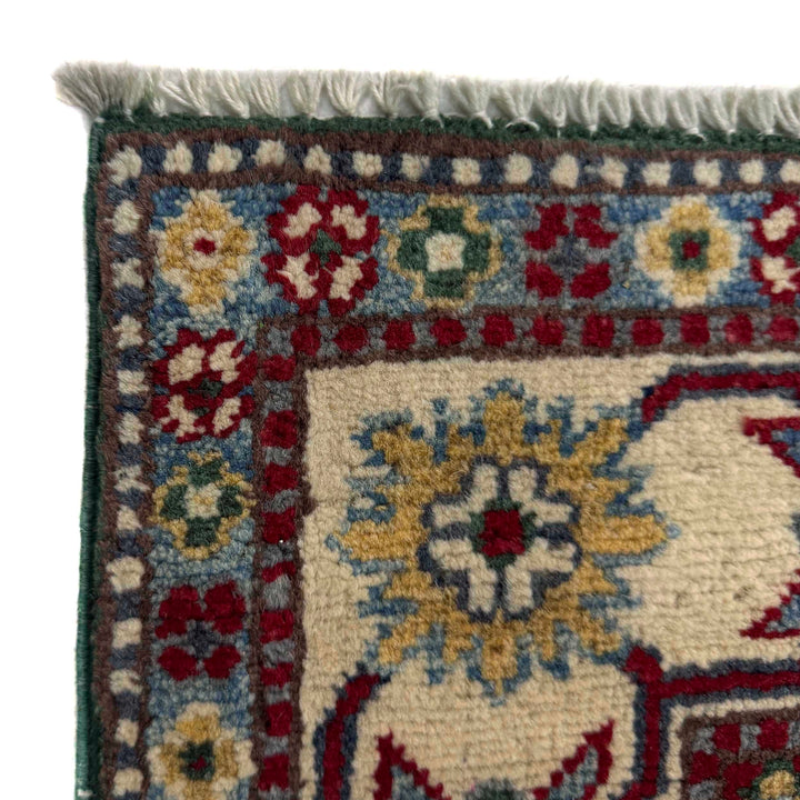 Green Afghan Kazak Rug 3' 3" x 5' 0" Hand-Knotted pattern