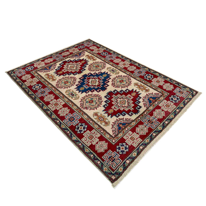 Beige Afghan Kazak Rug 2'7" x 3'10" Hand-Knotted view
