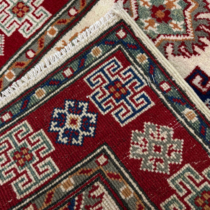 Beige Afghan Kazak Rug 2' 7" x 3' 10" Hand-Knotted border