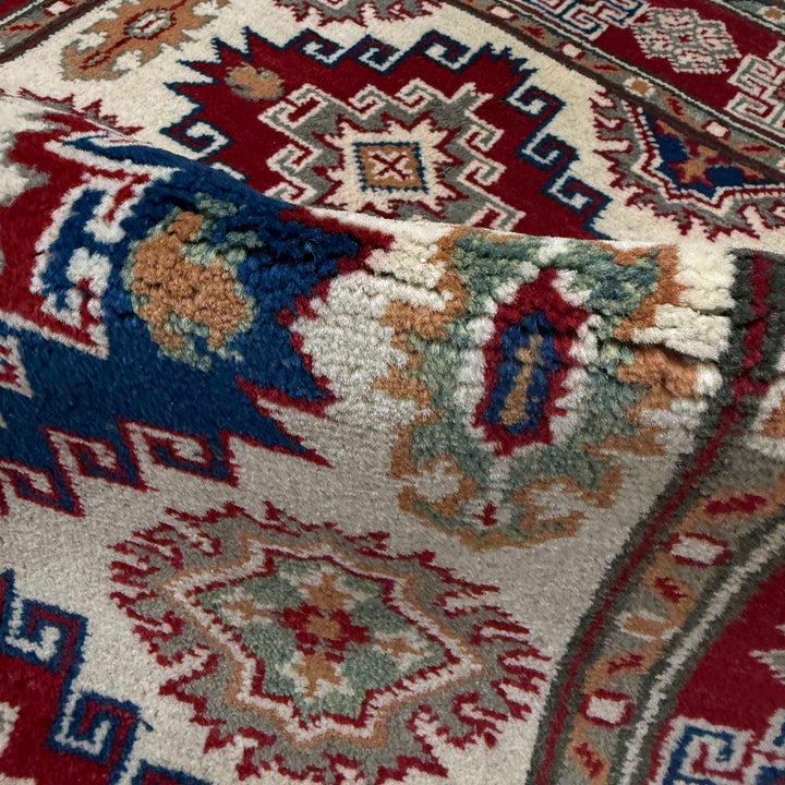 Beige Afghan Kazak Rug 2' 7" x 3' 10" Hand-Knotted texture
