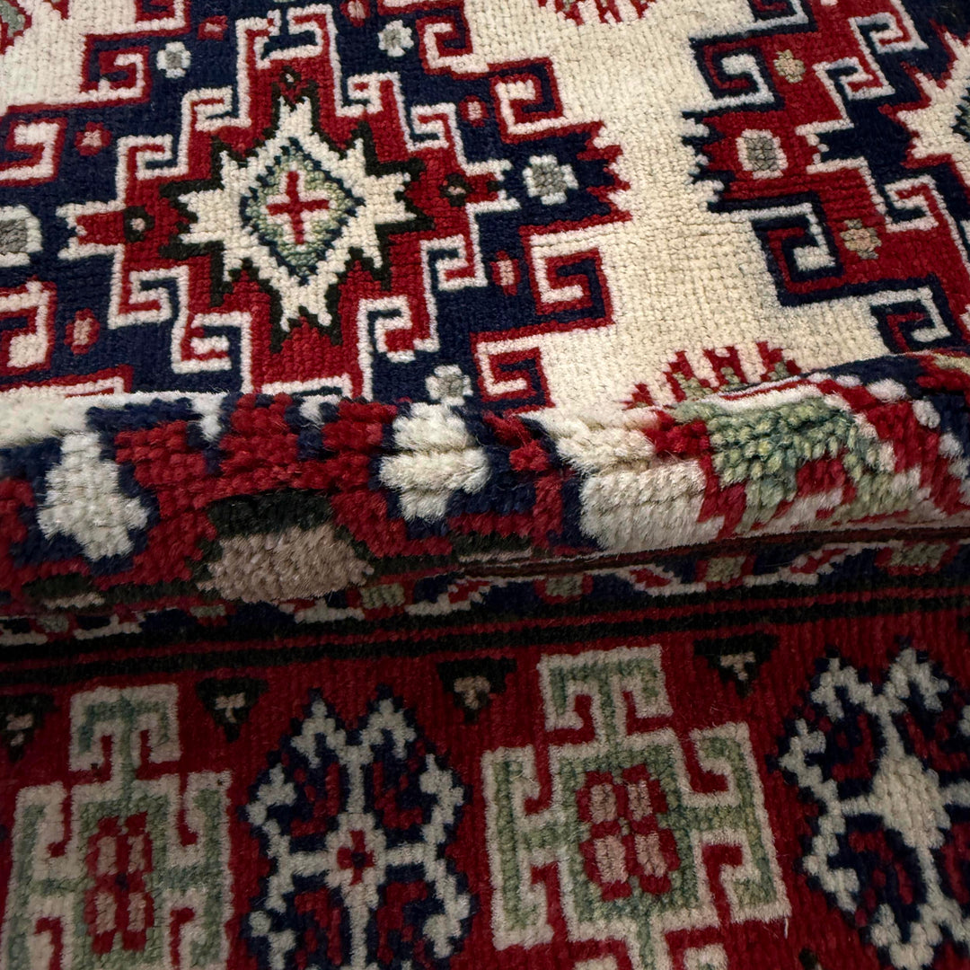 Beige Afghan Kazak Rug 3' 0" x 3' 10" Hand-Knotted | No. AL32672