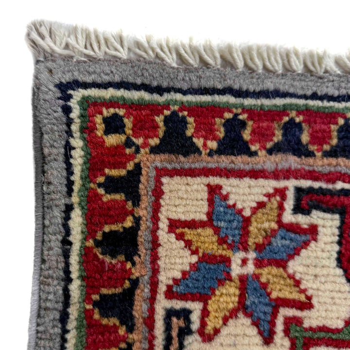 Gray Afghan Kazak Rug 2' 4" x 3' 10" Hand-Knotted pattern