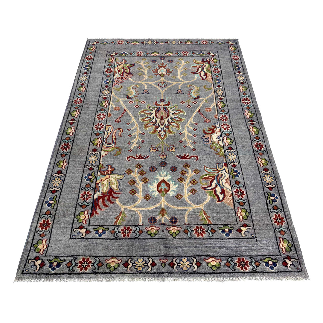 Gray Afghan Sultani Rug 3' 7" x 5' 10" Hand-Knotted | No. AL17316