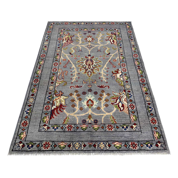 Gray Afghan Sultani Rug 3' 7" x 5' 10" Hand-Knotted | No. AL17316