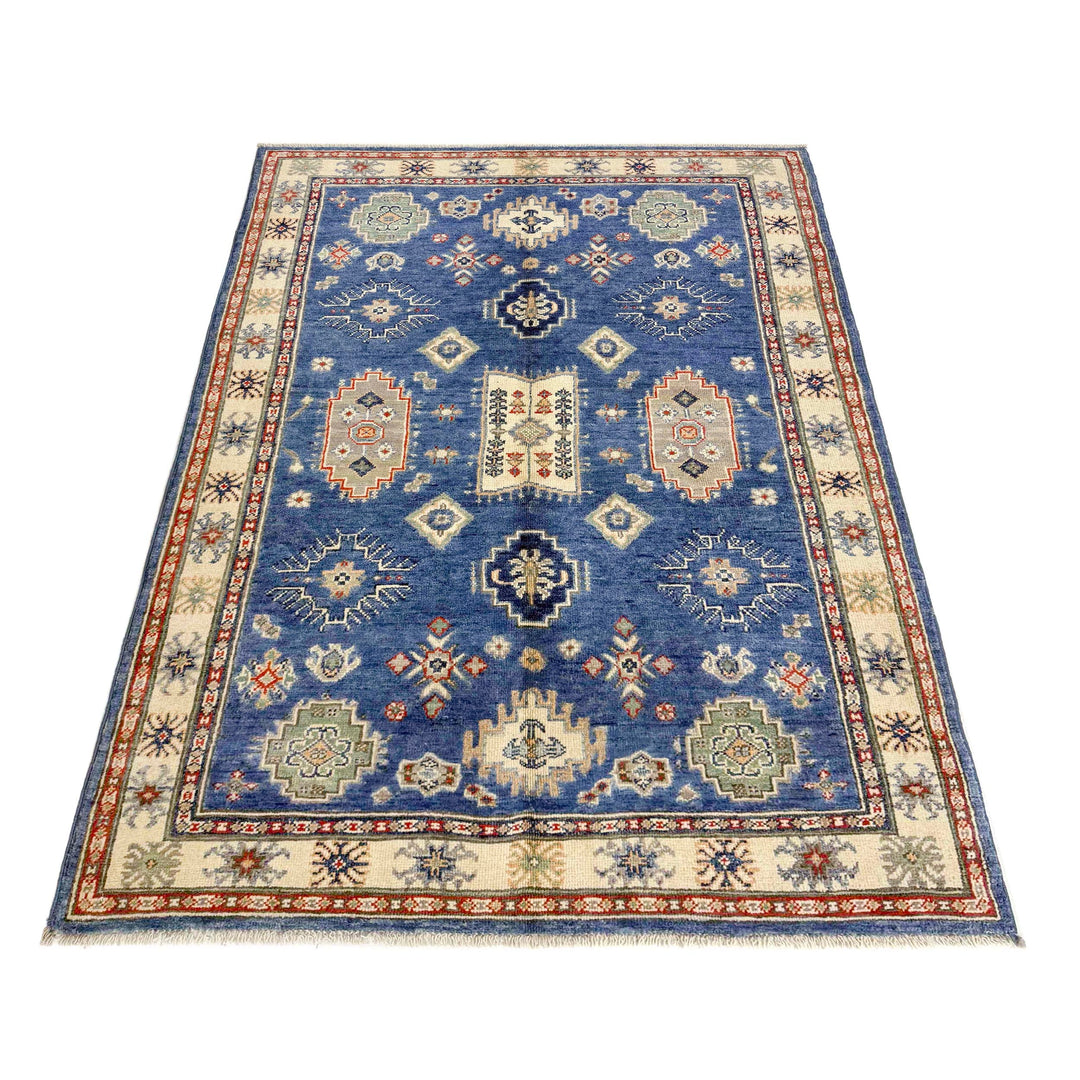 Blue Afghan Kazak Rug 3' 10" x 5' 11" Hand-Knotted | No. AL35400