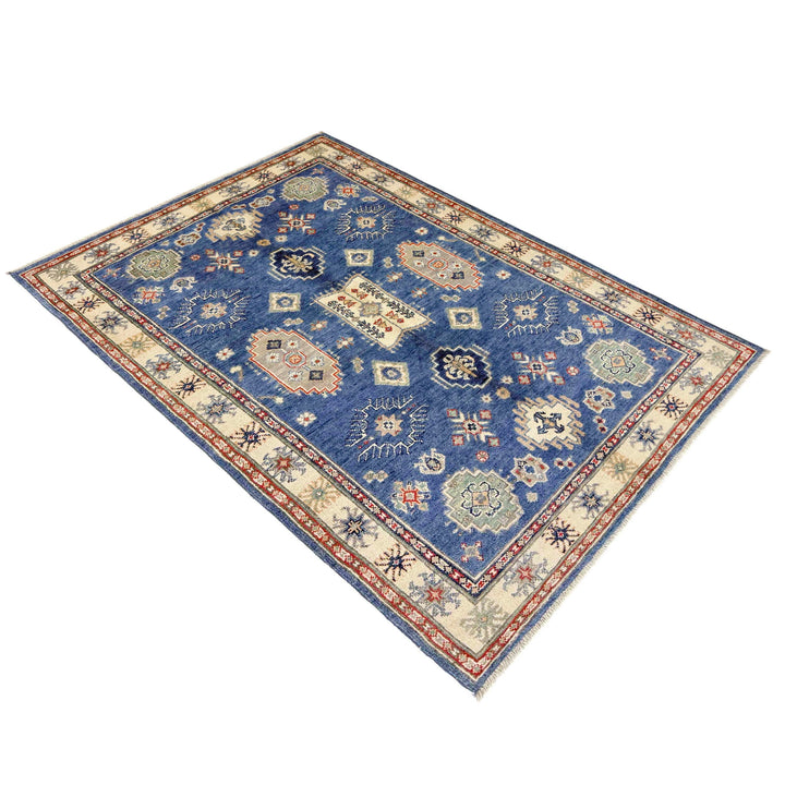Blue Afghan Kazak Rug 3' 10" x 5' 11" Hand-Knotted | No. AL35400