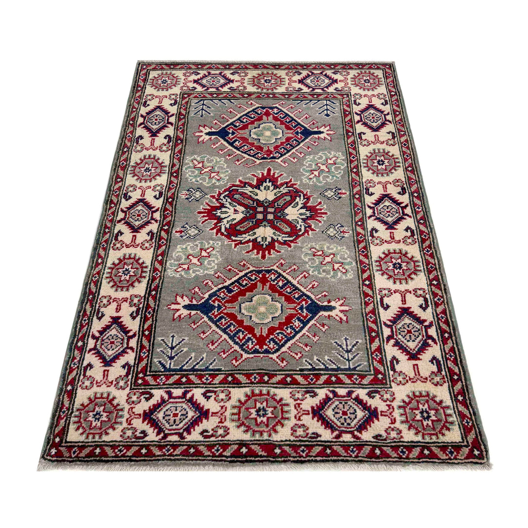 Gray Afghan Kazak Rug 2'7" x 4'4" Hand-Knotted | No. AL24099