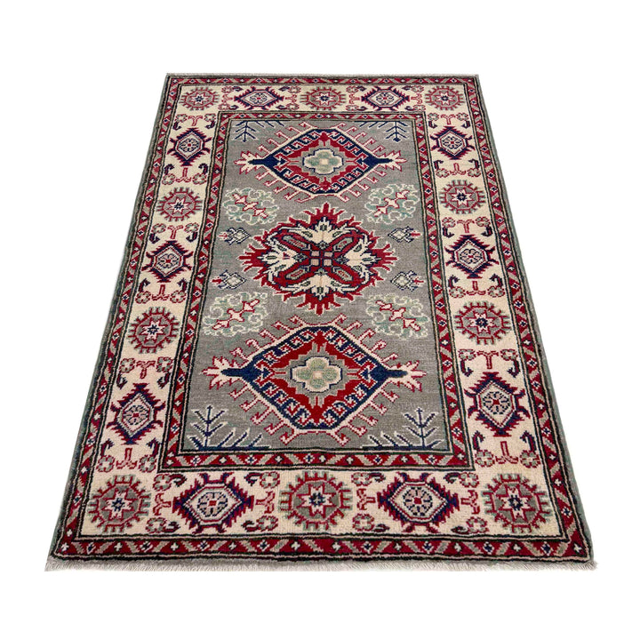 Gray Afghan Kazak Rug 2'7" x 4'4" Hand-Knotted | No. AL24099