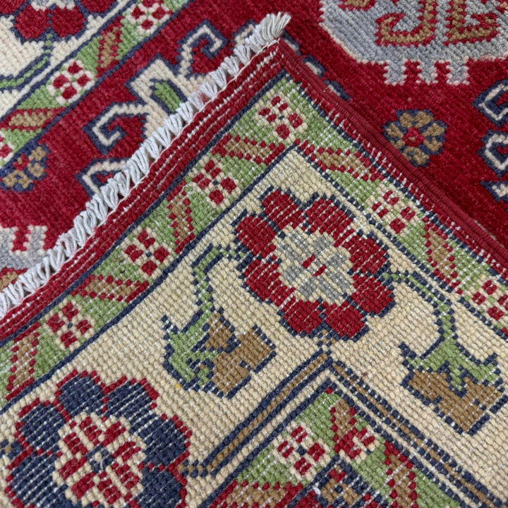 Red Afghan Kazak Rug 2' 7" x 4' 3" Hand-Knotted | No. AL21263