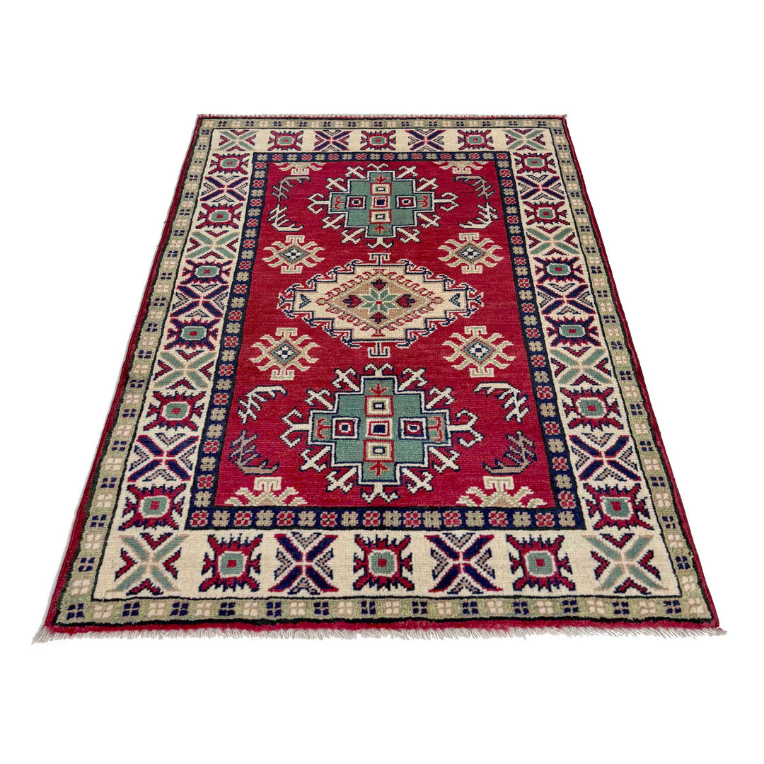 Red Afghan Kazak Rug 2' 8" x 4' 0" Hand-Knotted | No. AL32743