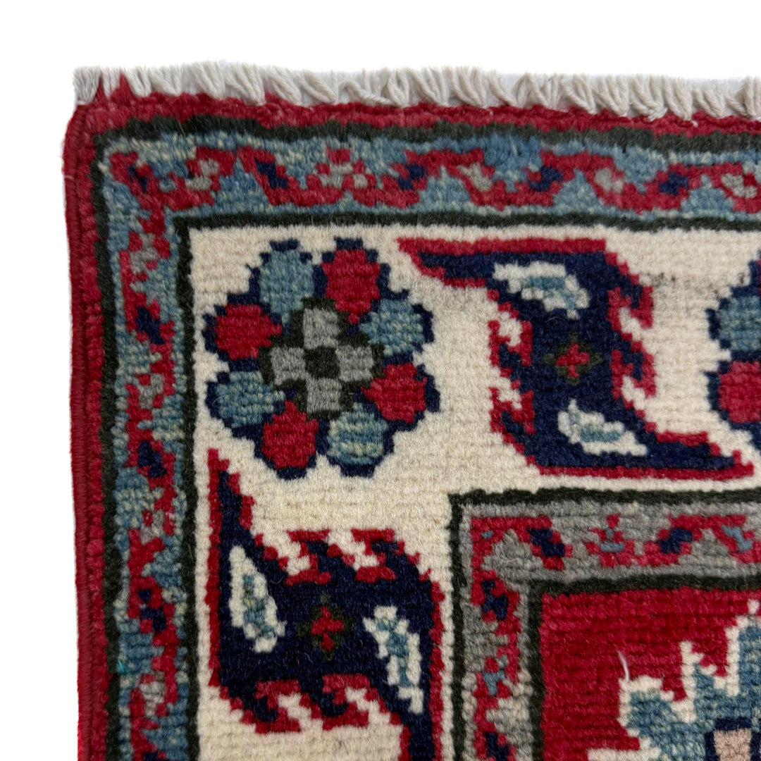 Red Afghan Kazak Rug 2' 7" x 3' 10" Hand-Knotted | No. AL60518