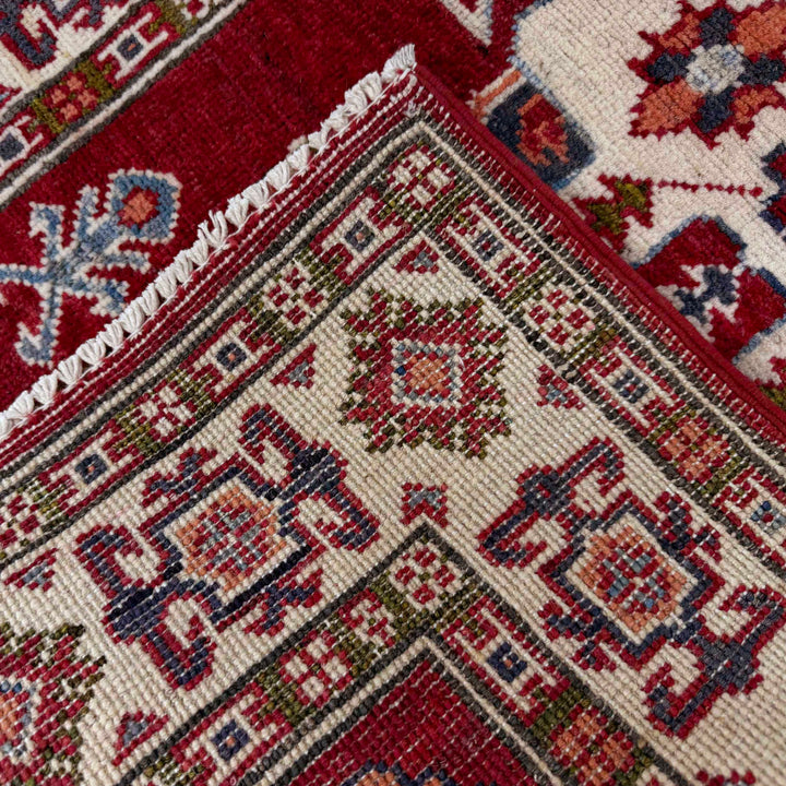 Red Afghan Kazak Rug 2' 8" x 4' 2" Hand-Knotted border