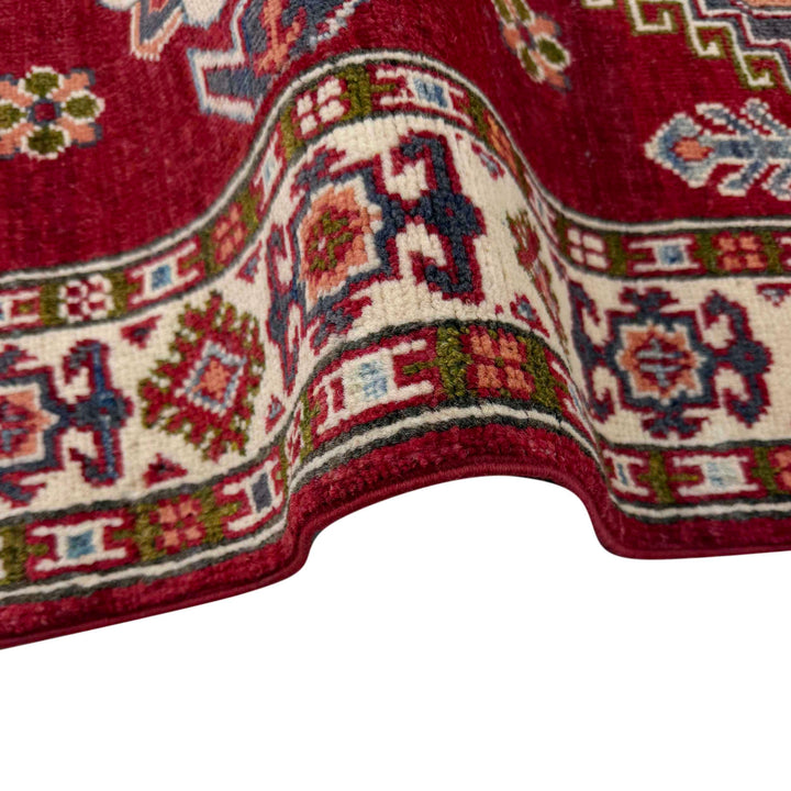 Red Afghan Kazak Rug 2' 8" x 4' 2" Hand-Knotted field