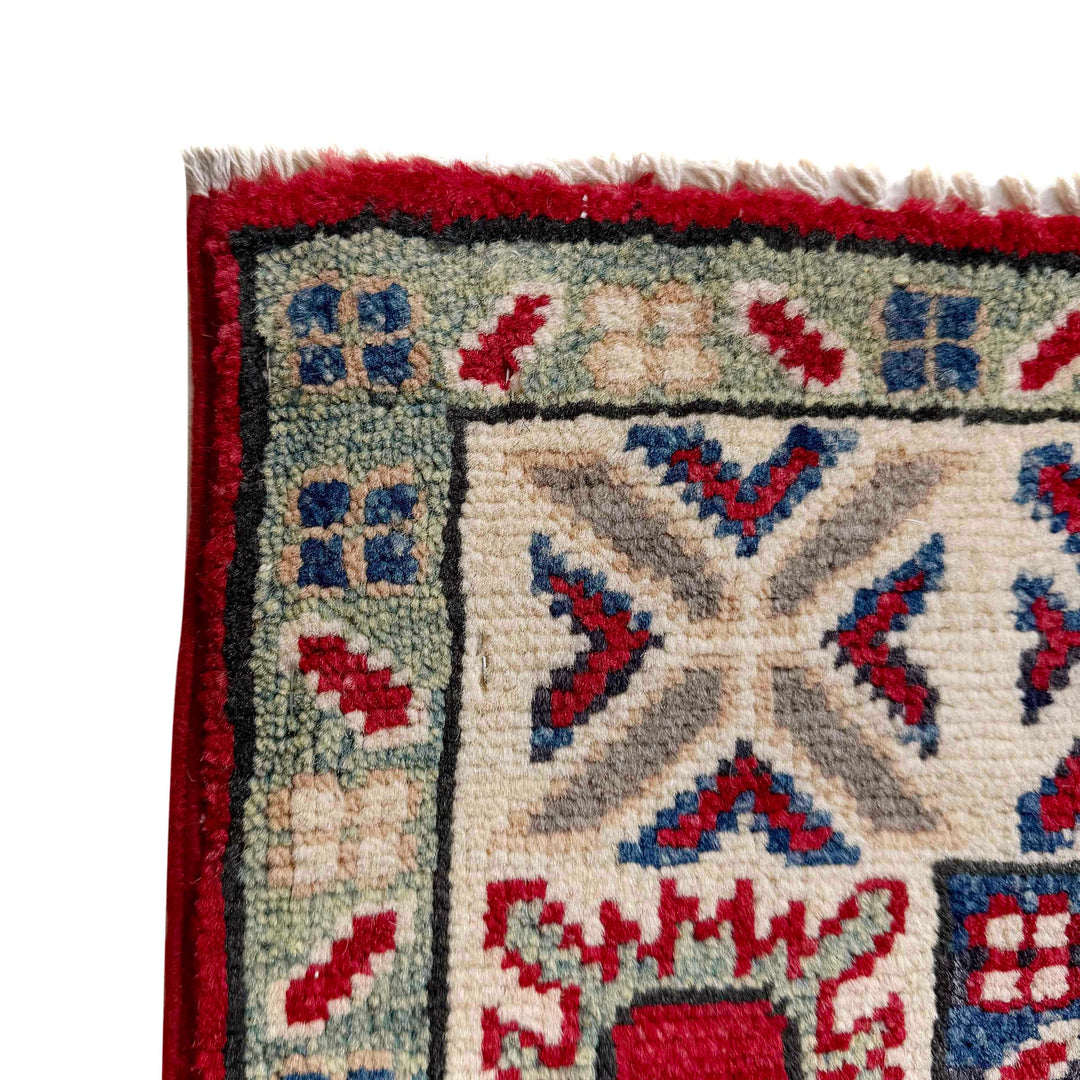 Red Afghan Kazak Rug 2' 9" x 4' 2" Hand-Knotted pattern