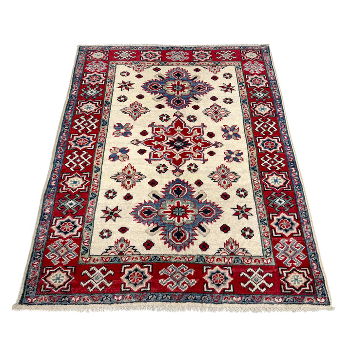 Beige Afghan Kazak Rug 2' 7" x 3' 8" Hand-Knotted | No. AL41335