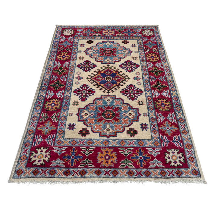 Beige Afghan Kazak Rug 2' 8" x 4' 2" Hand-Knotted | No. AL71630