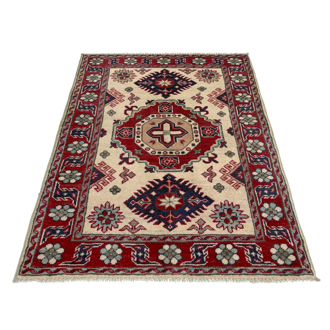 Beige Afghan Kazak Rug 2' 9" x 3' 11" Hand-Knotted | No. AL76439