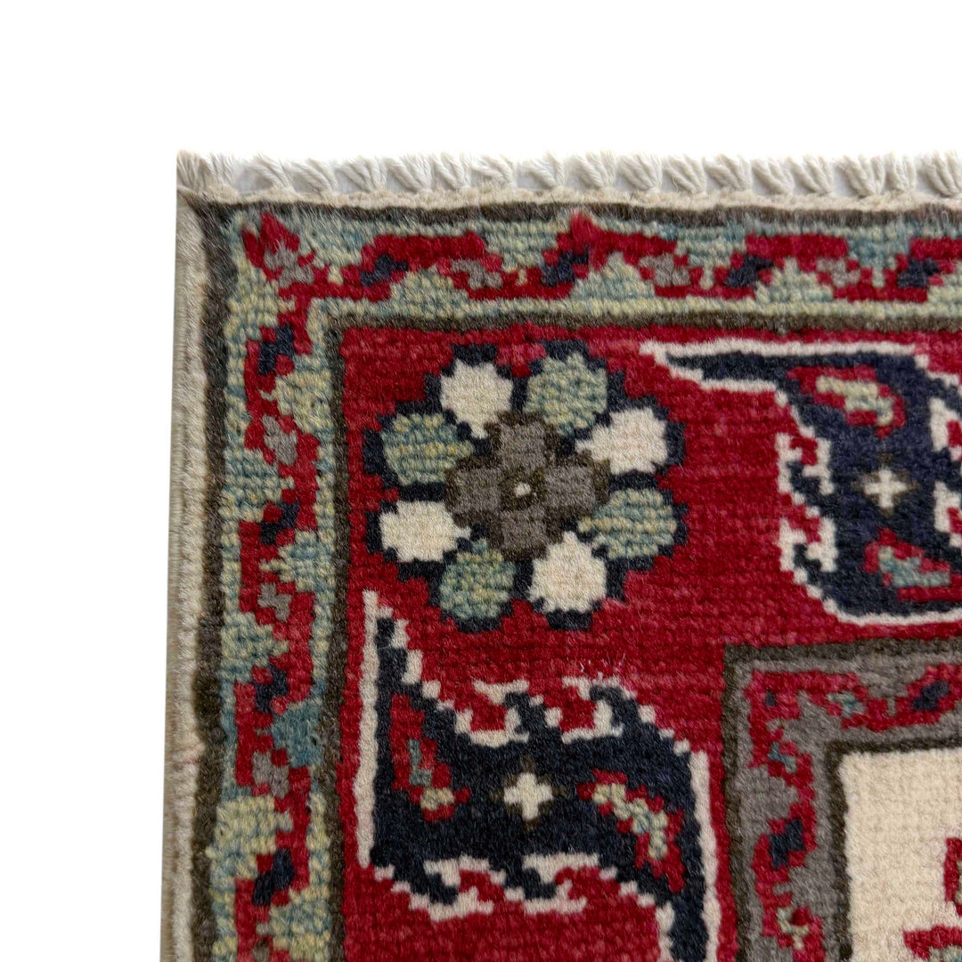 Beige Afghan Kazak Rug 2' 9" x 3' 11" Hand-Knotted | No. AL76439