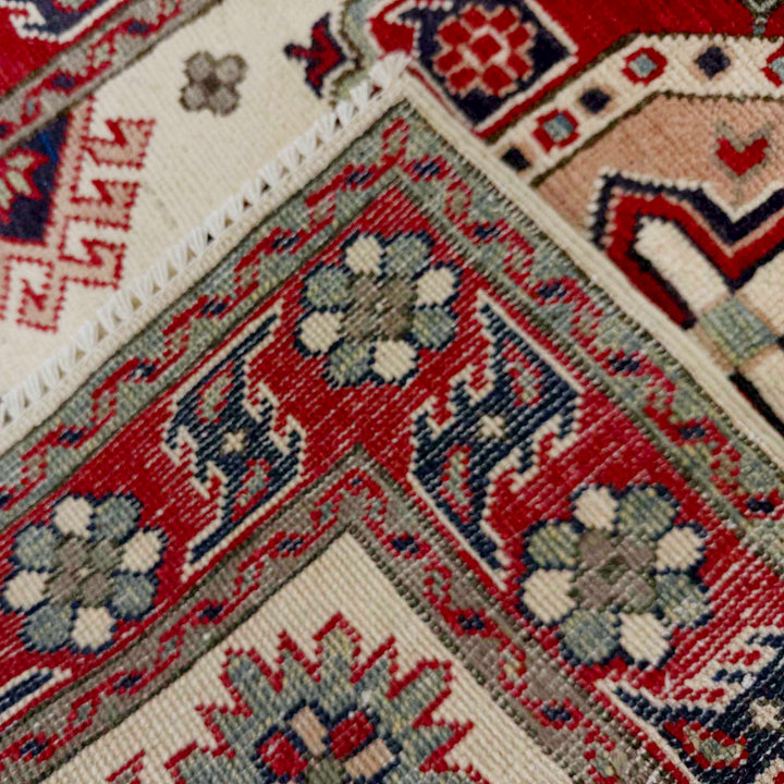 Beige Afghan Kazak Rug 2' 9" x 3' 11" Hand-Knotted | No. AL76439