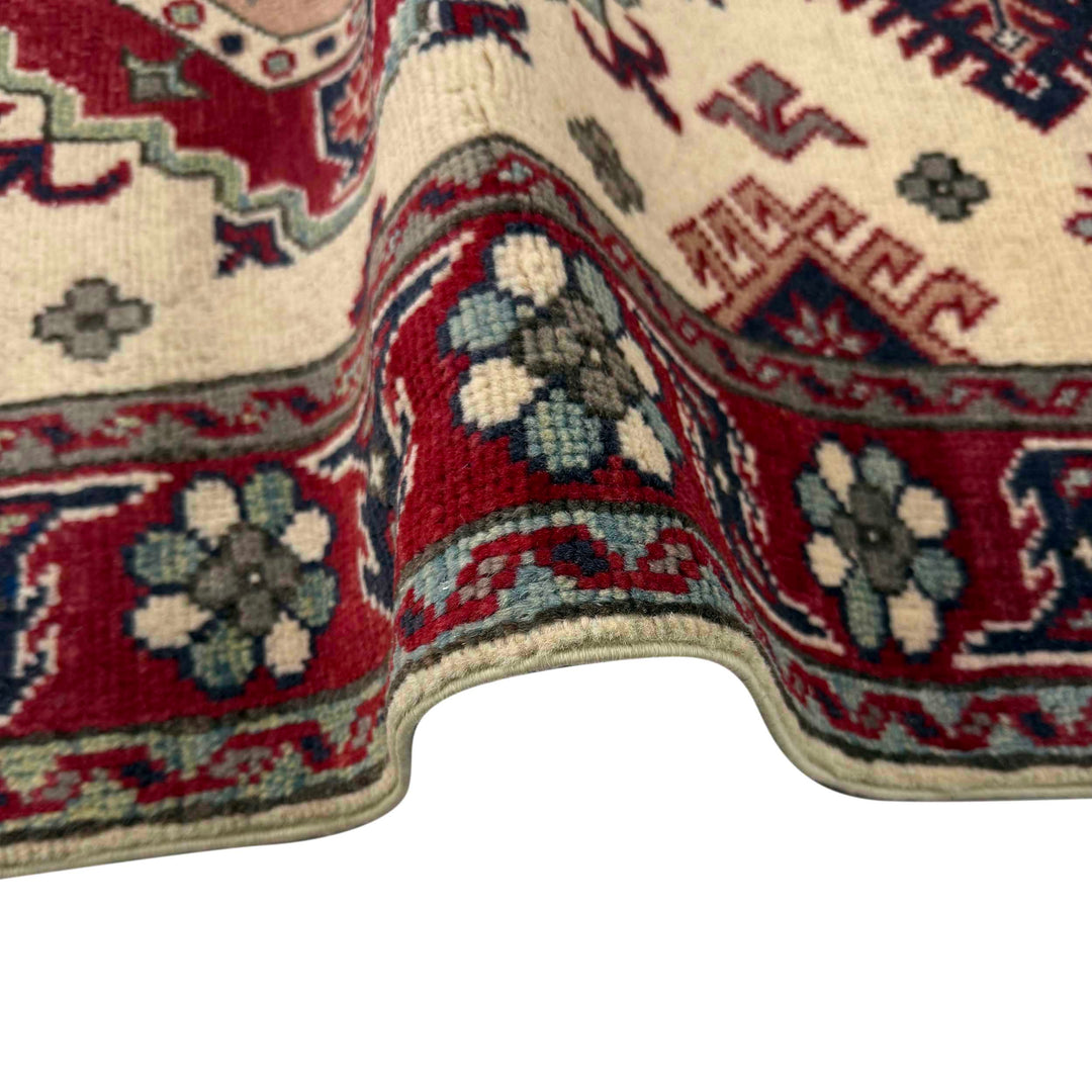 Beige Afghan Kazak Rug 2' 9" x 3' 11" Hand-Knotted | No. AL76439