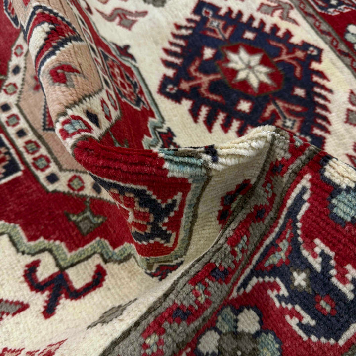 Beige Afghan Kazak Rug 2' 9" x 3' 11" Hand-Knotted | No. AL76439