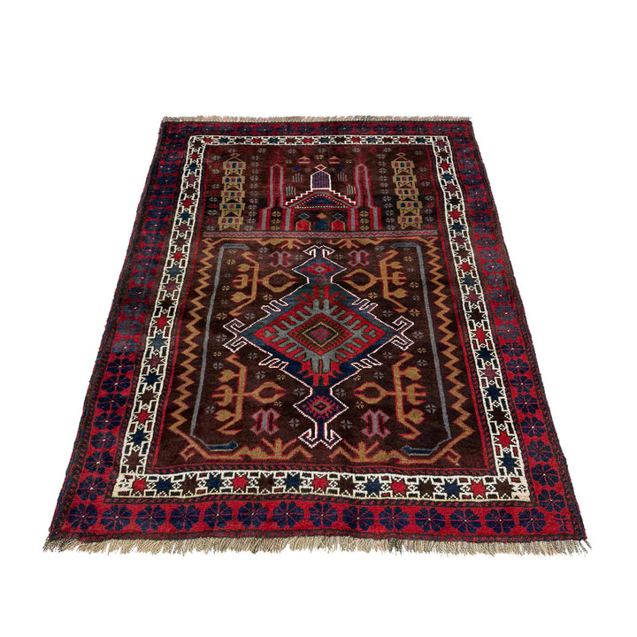 Afghan Prayer Rug 2' 10" x 3' 11" Hand-Knotted detail