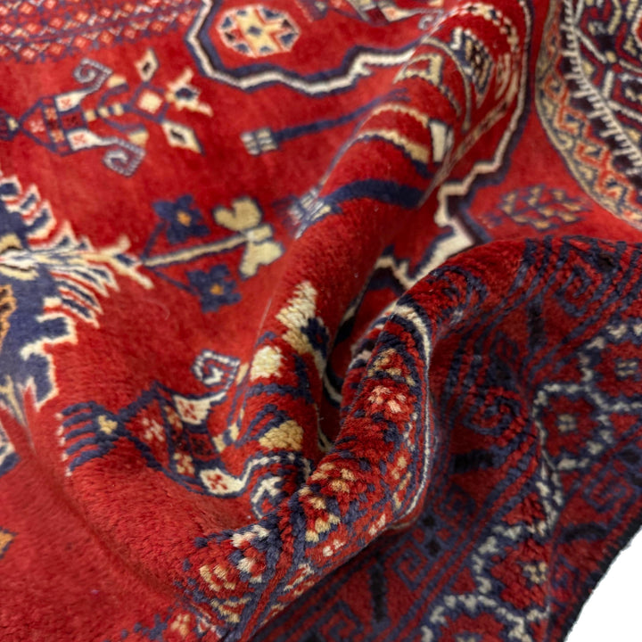 Red Afghan Prayer Rug 2' 10" x 4' 2" Hand-Knotted texture
