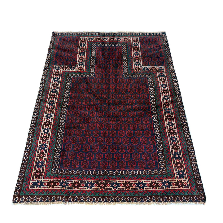 Red Afghan Prayer Rug 2' 11" x 4' 9" Hand-Knotted detail