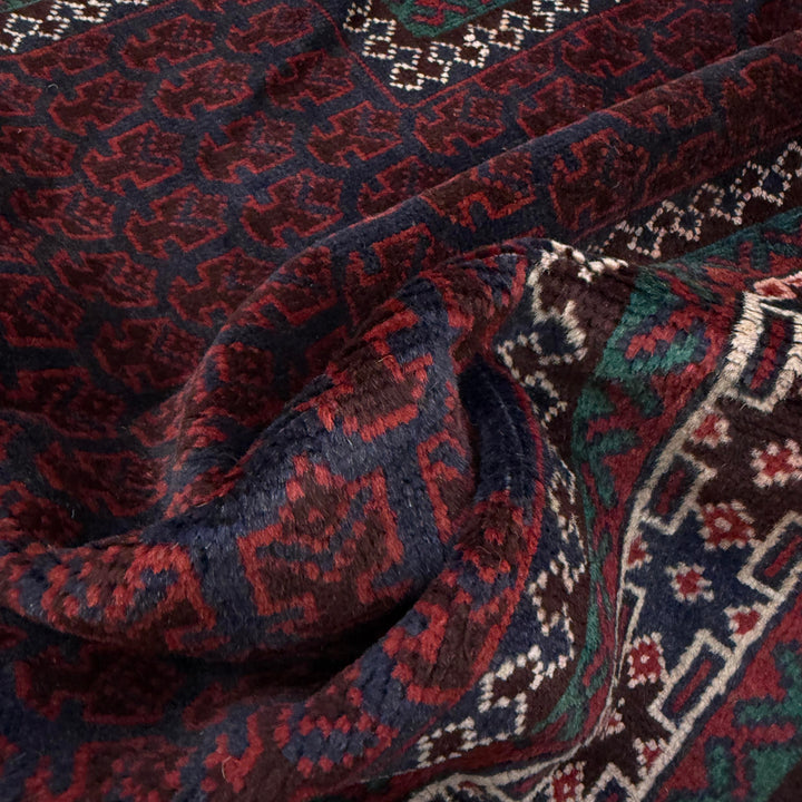 Red Afghan Tribal Rug 2' 11" x 4' 9" Hand-Knotted texture