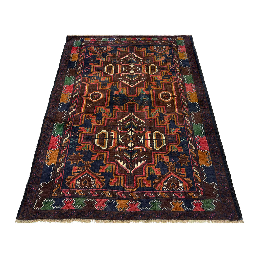Afghan Baluchi Rug 3' 0" x 4' 7" Hand-Knotted detail