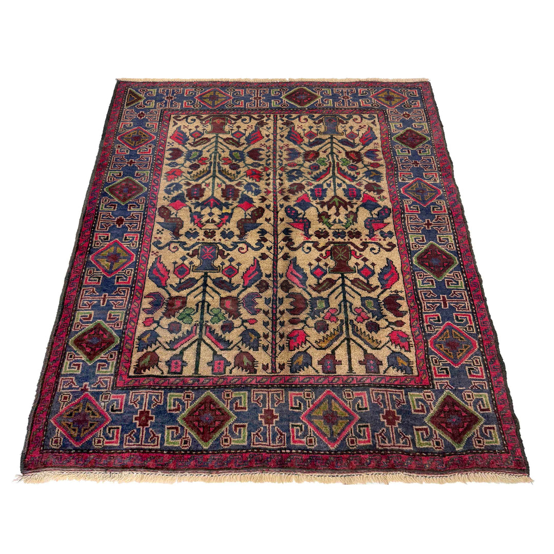 Afghan Baluchi Rug 3' 7" x 4' 8" Hand-Knotted | No. AL19718