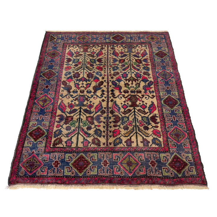 Afghan Baluchi Rug 3' 7" x 4' 8" Hand-Knotted | No. AL19718
