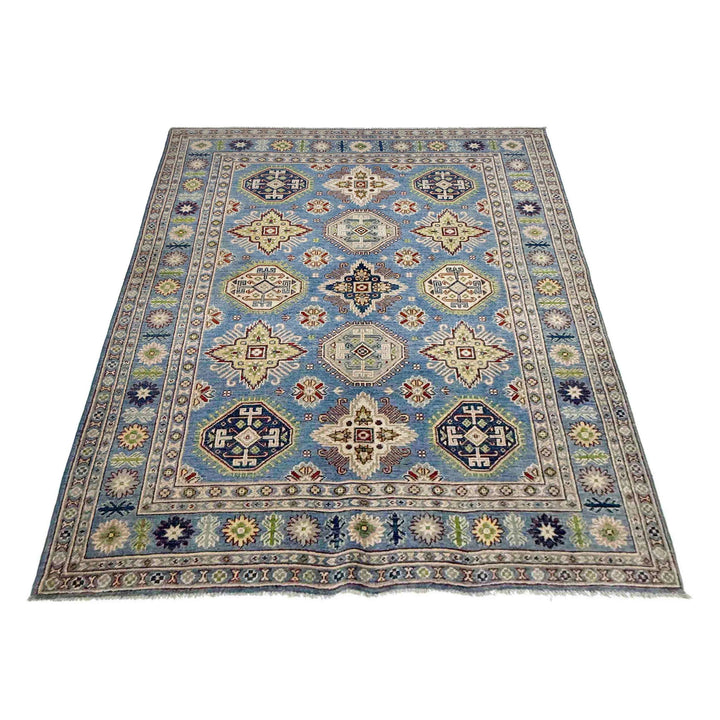 Blue Afghan Kazak Rug 4' 8" x 6' 11" Hand-Knotted | No. AL57216