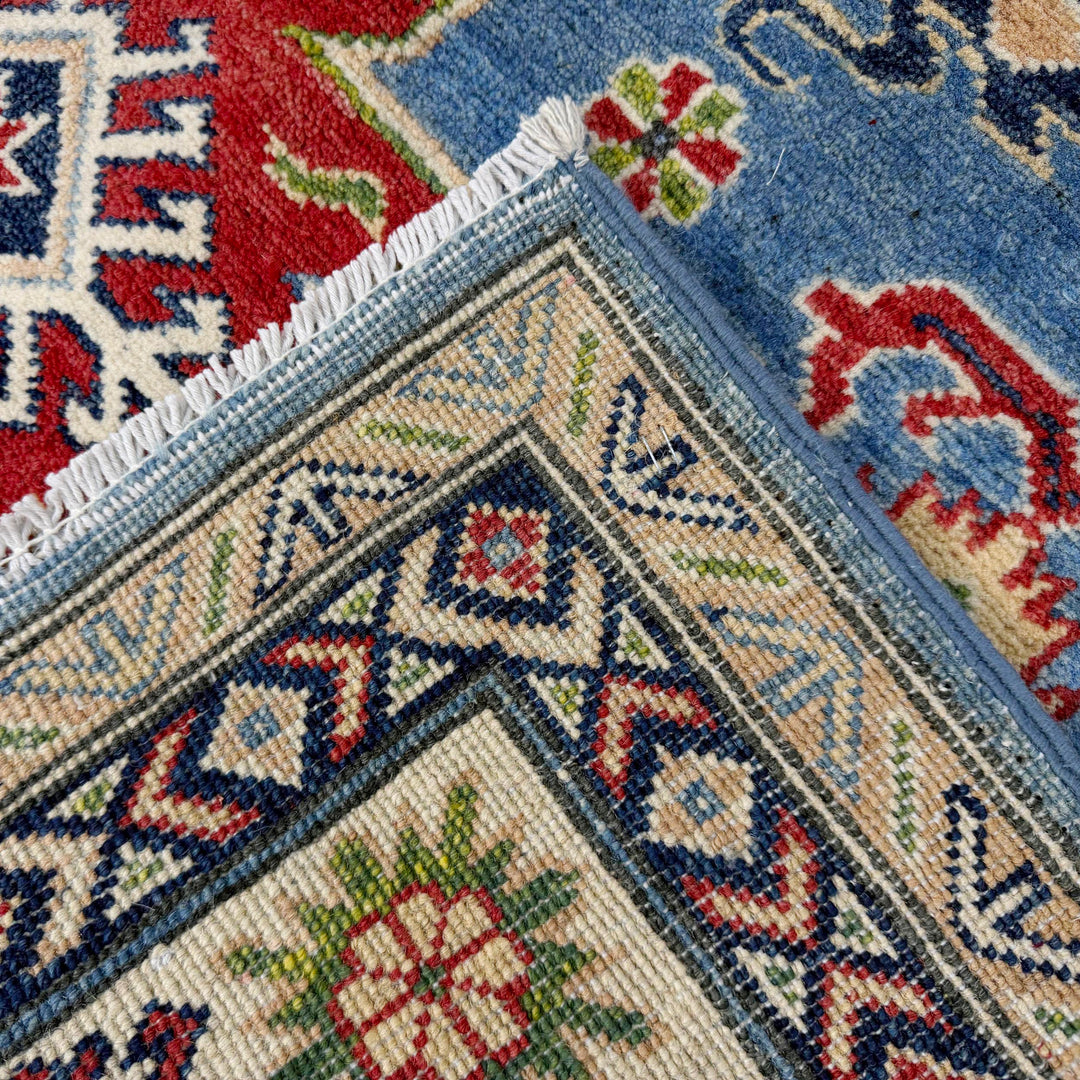 Blue Afghan Kazak Rug 4' 10" x 6' 8" Hand-Knotted border