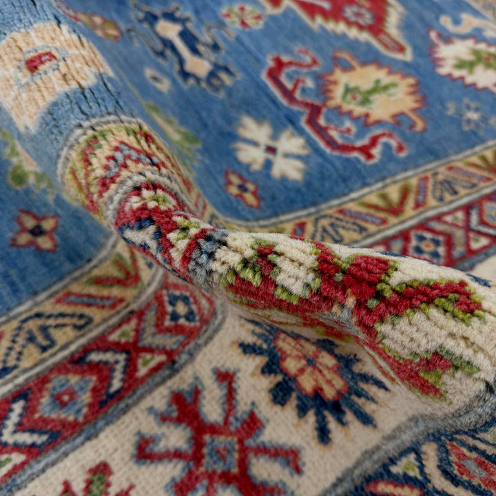 Blue Afghan Kazak Rug 4' 10" x 6' 8" Hand-Knotted texture