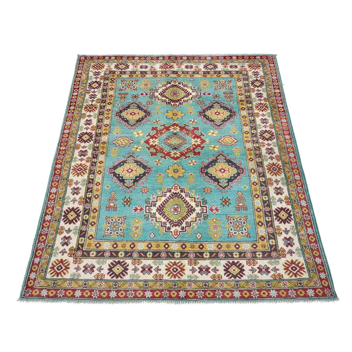 Blue Afghan Kazak Rug 4' 8" x 6' 2" Hand-Knotted | No. AL82266