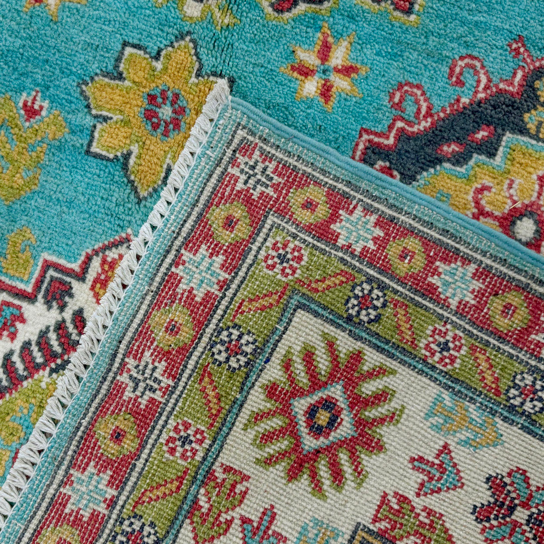 Blue Afghan Kazak Rug 4' 8" x 6' 2" Hand-Knotted | No. AL82266