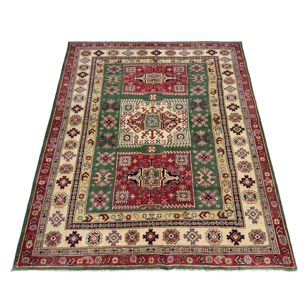 Afghan Kazak Rug 5' 0" x 6' 6" Hand-Knotted | No. AL100535
