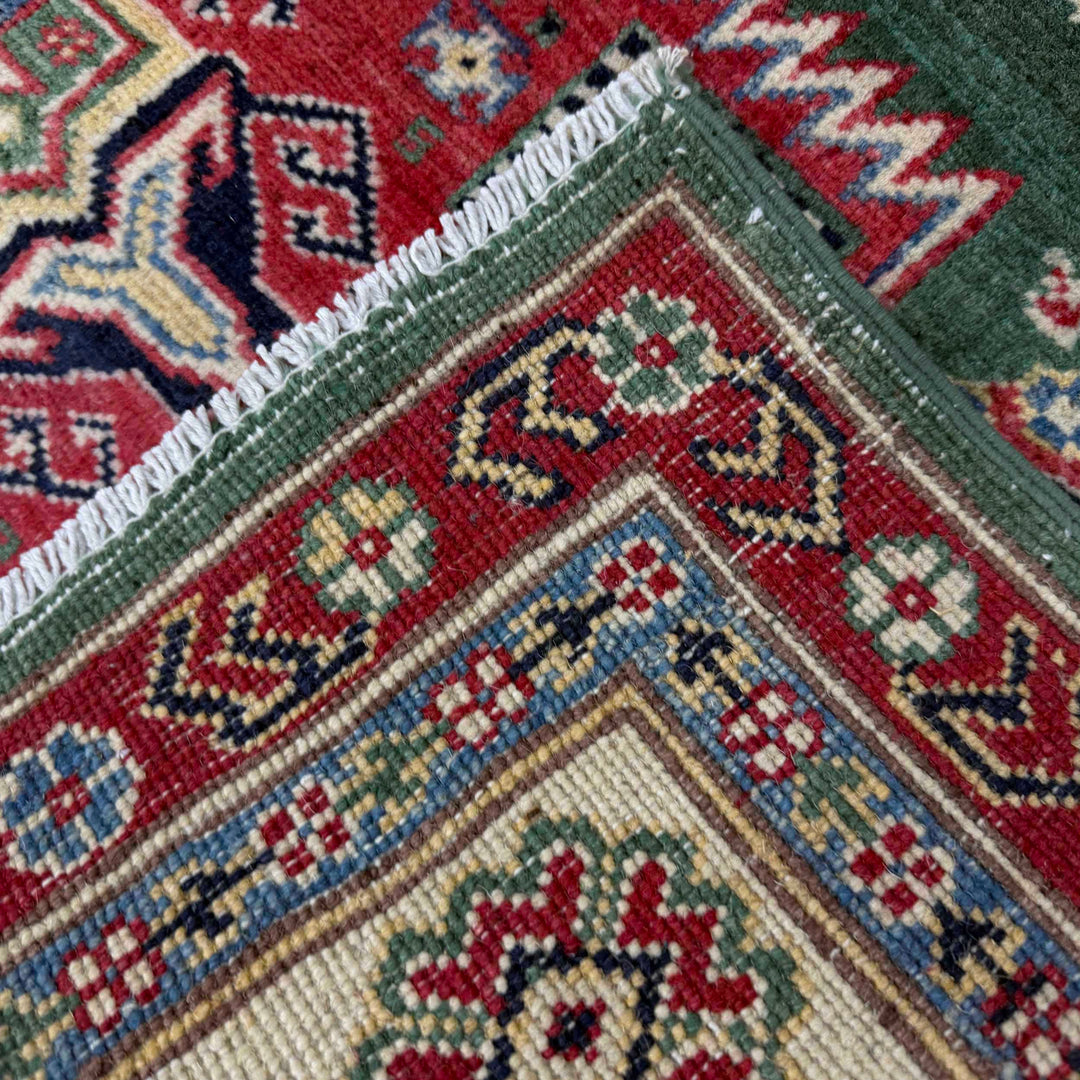 Afghan Kazak Rug 5' 0" x 6' 6" Hand-Knotted | No. AL100535