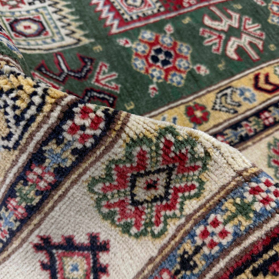 Afghan Kazak Rug 5' 0" x 6' 6" Hand-Knotted | No. AL100535