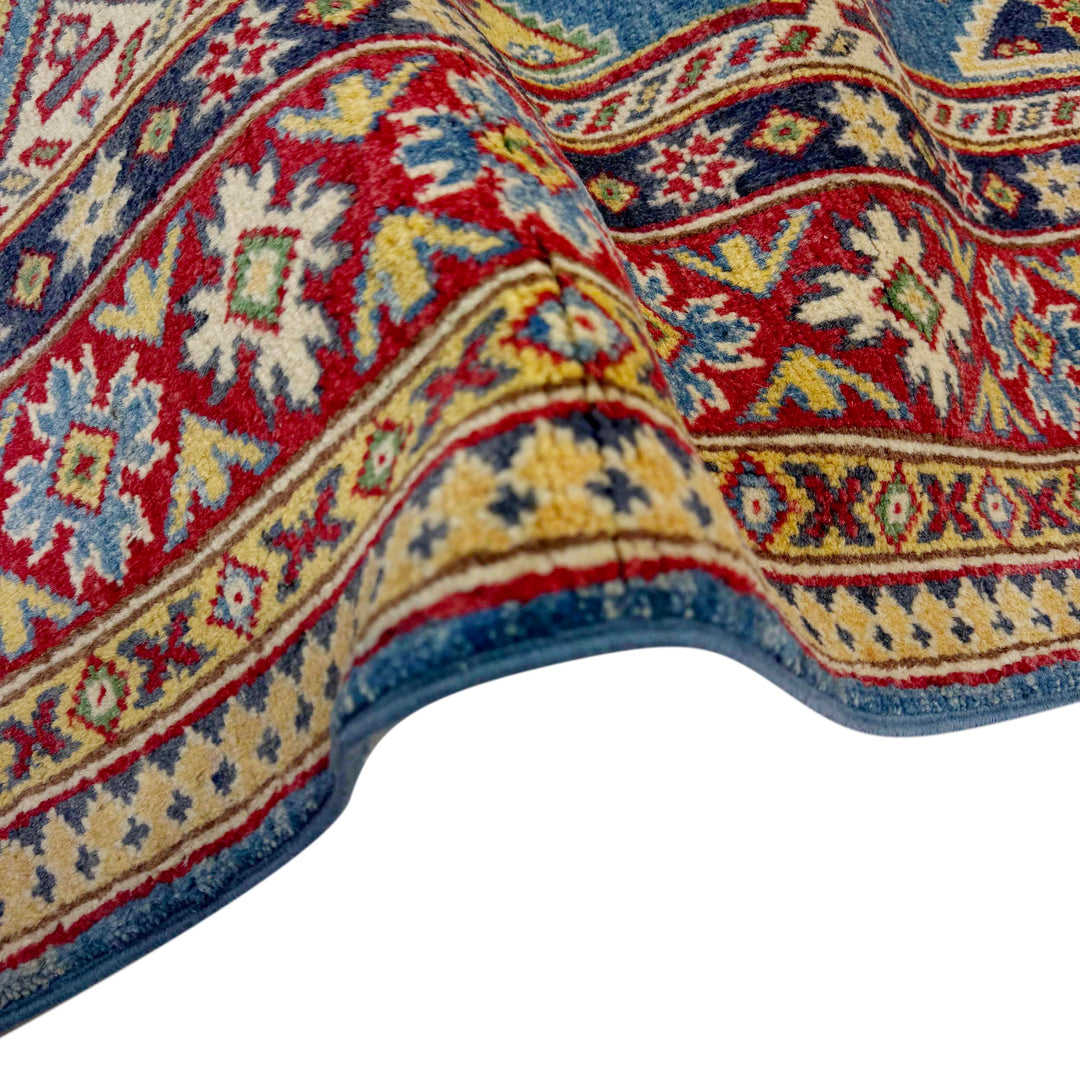 Blue Afghan Kazak Rug 4' 2" x 5' 11" Hand-Knotted | No. AL29767