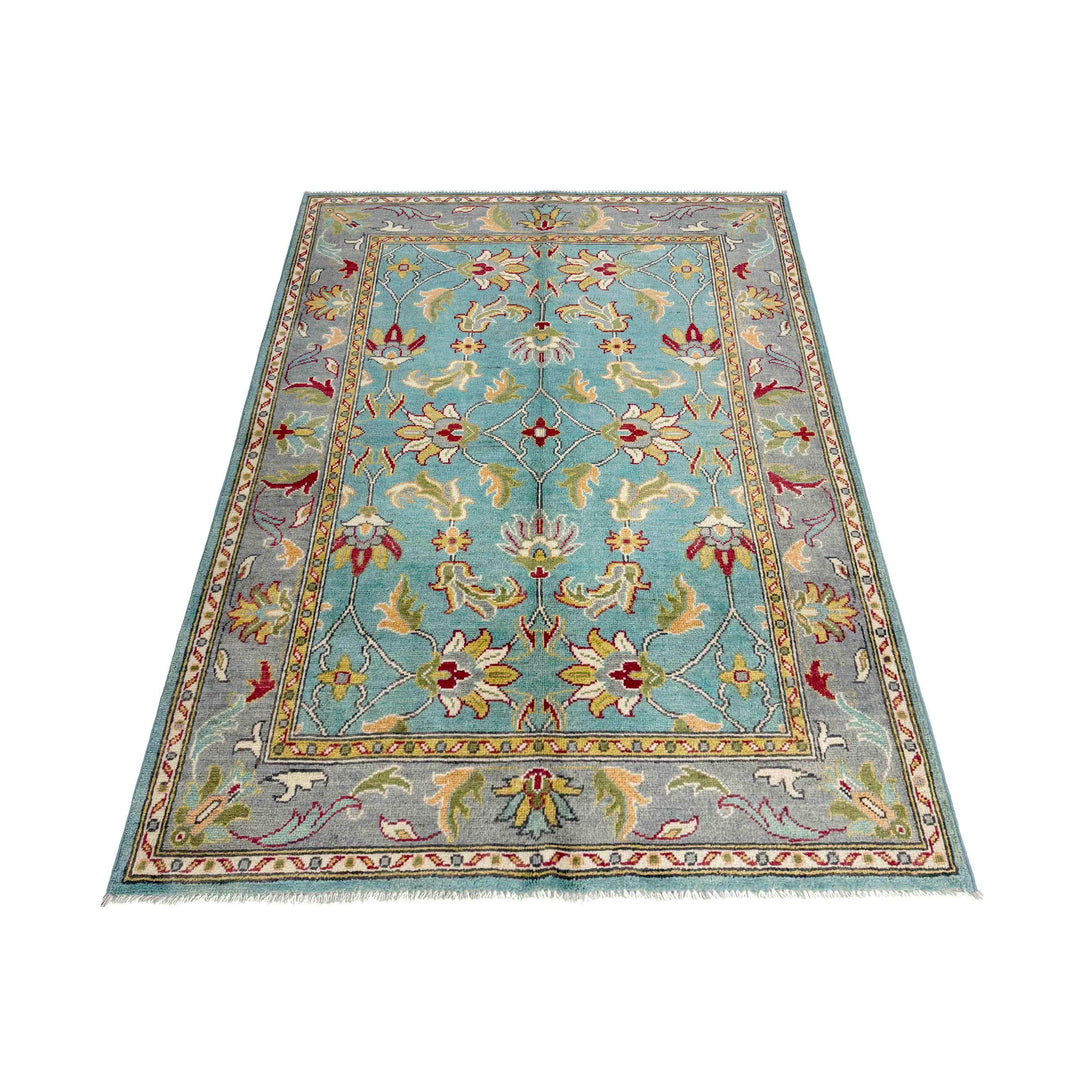 Blue Afghan Sultani Rug 4' 11" x 6' 4" Hand-Knotted detail
