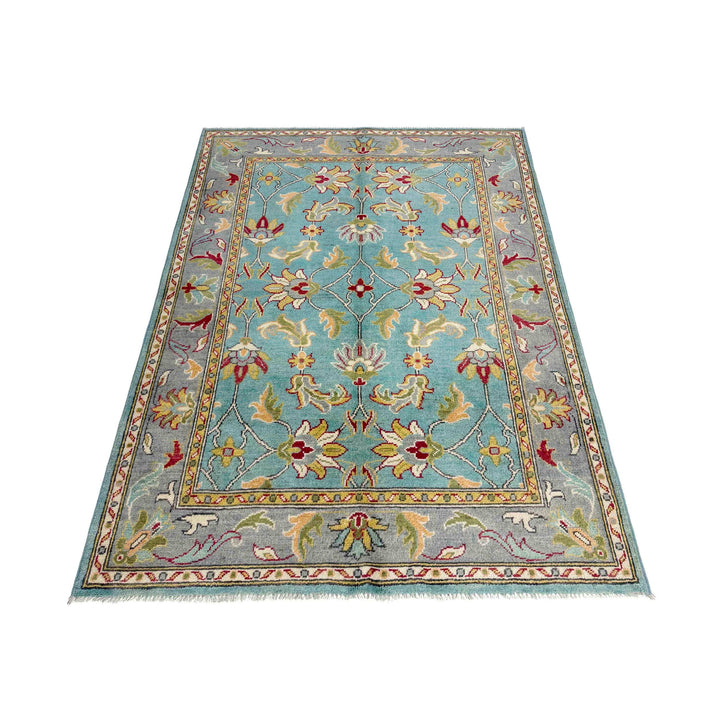 Blue Afghan Sultani Rug 4' 11" x 6' 4" Hand-Knotted detail