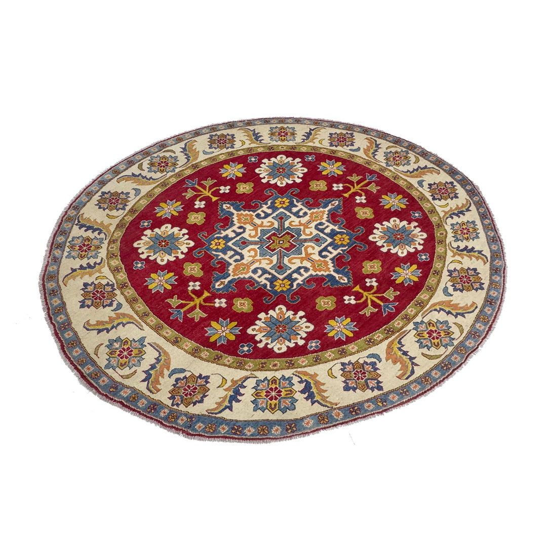Red Afghan Kazak Rug 7' 10" x 7' 7" Hand-Knotted | No. AL52640