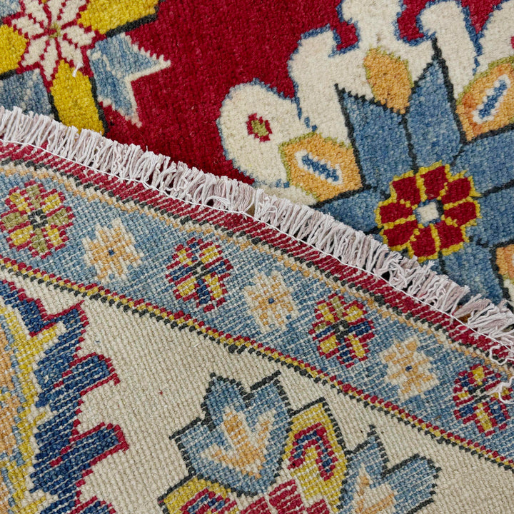 Red Afghan Kazak Rug 7' 10" x 7' 7" Hand-Knotted | No. AL52640